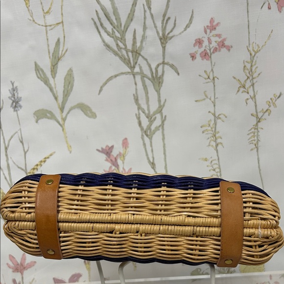 J. Crew Woven Half-Moon Straw Clutch in Tan, Coral, Teal, Navy - Picture 6 of 15